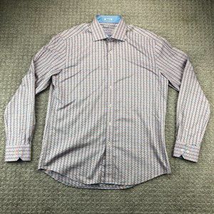 BUGATCHI UOMO Shirt Men Large L Multi Colored Shaped Fit Button Up Formal Party